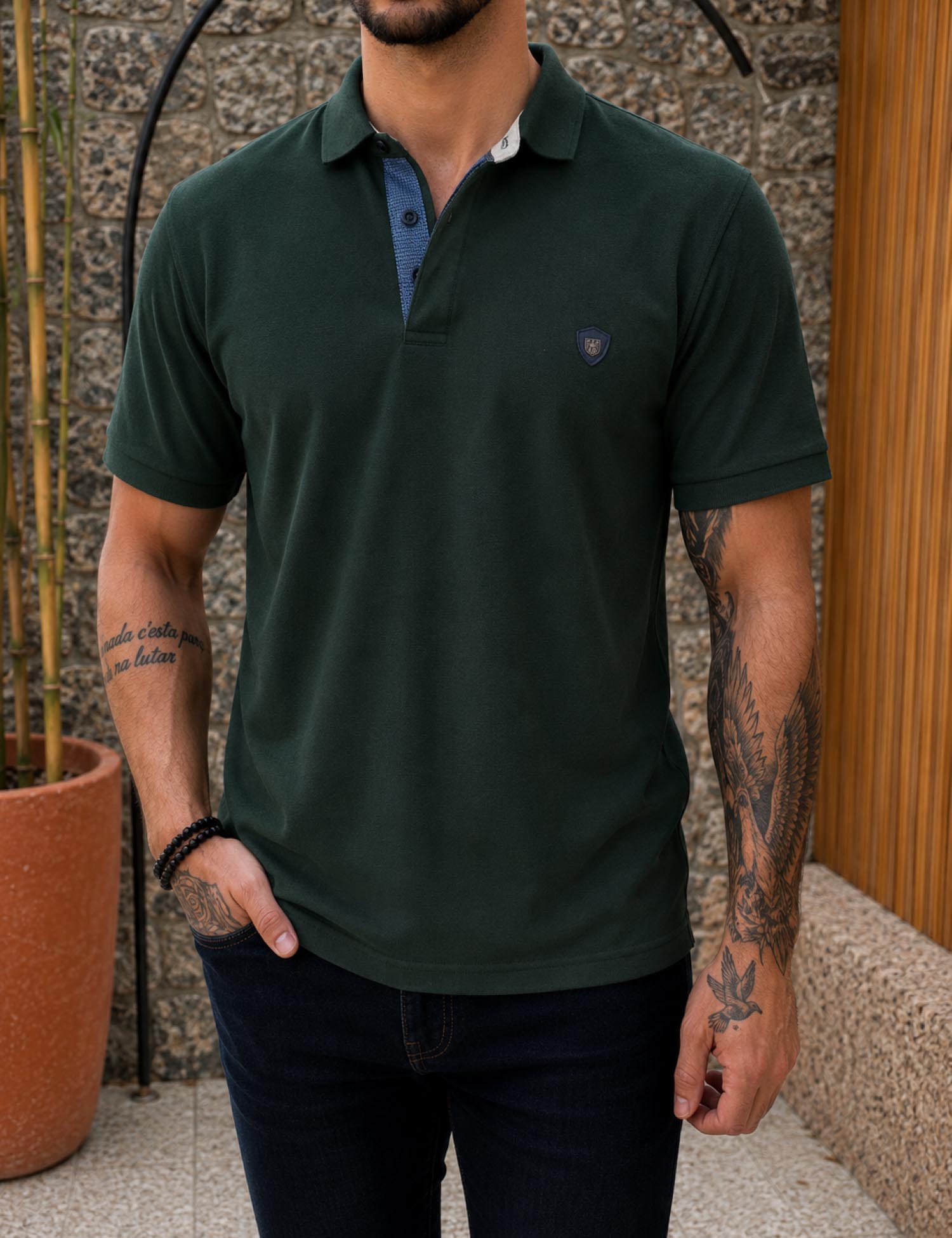 Everbest ανδρική κυπαρισσί πικέ Polo μπλούζα Plus Size 262832G - Everbest - 